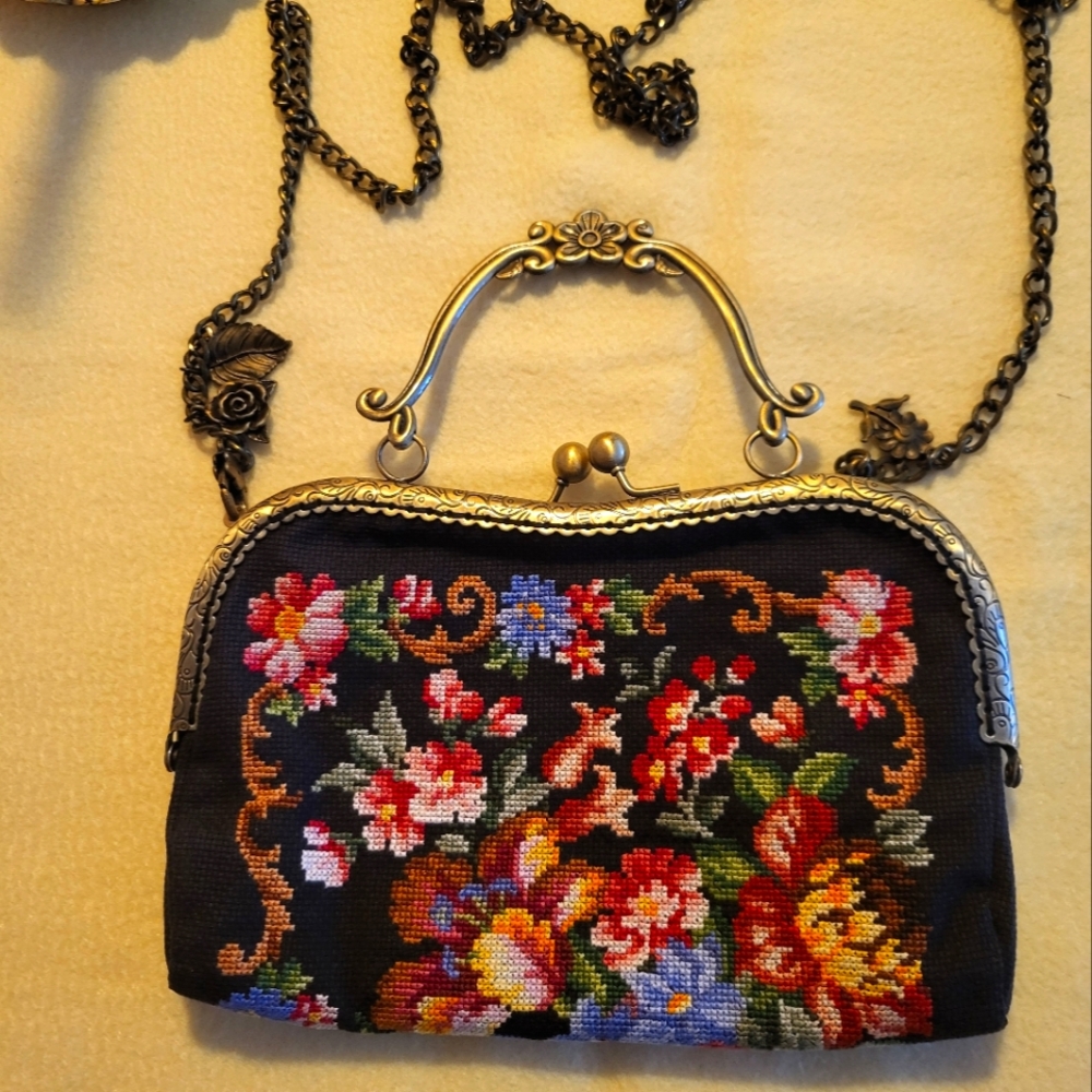 Handmade purse, Hand stitched in an array of floral colors